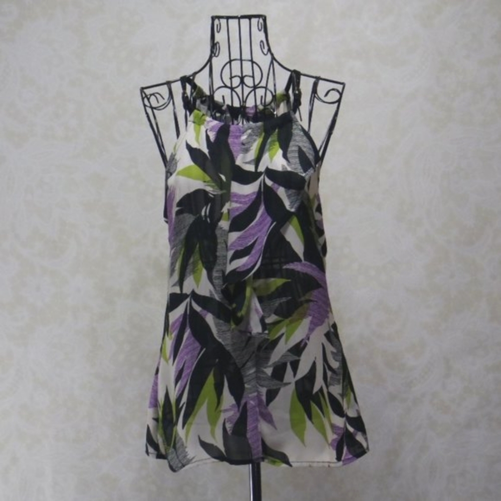 WORTHINGTON Tropical Sleeveless Semi Sheer Dressy Tank Blouse - Picture 3 of 16